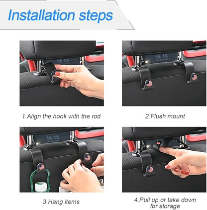 4 Pack Headrest Hooks for Vehicle Seats, Black/Red Flag | rear-row hanging storage, supports bags coats and groceries, fits matching headrest posts, interior accessory - Image 3
