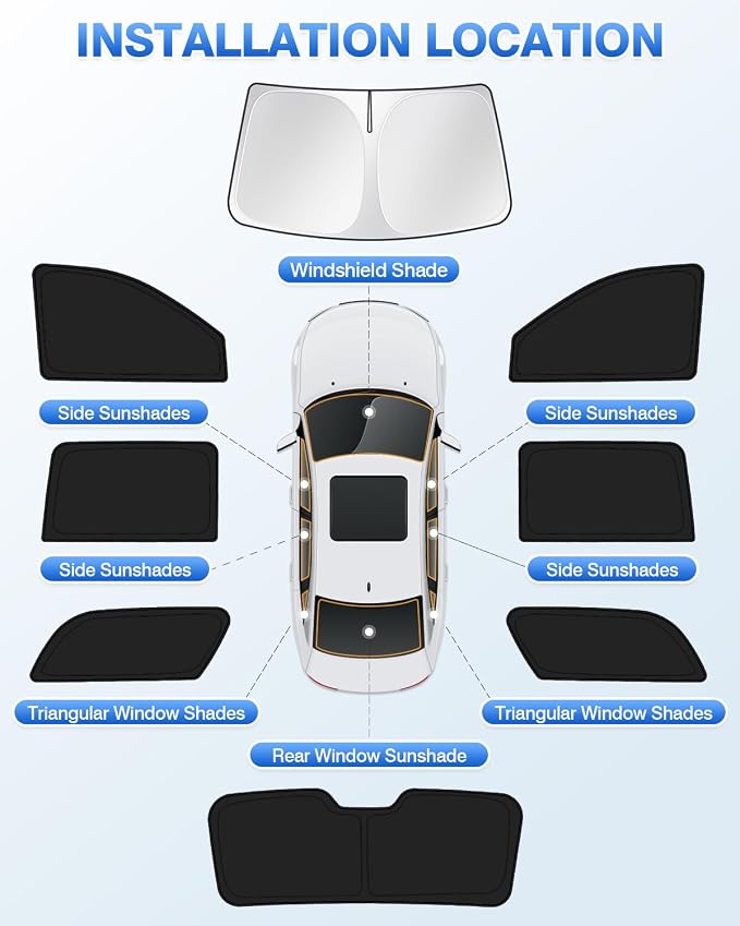 Canvcle Sunshades for 2021-2025 2026 GMC Yukon XL/Chevy Suburban Accessories Windshield Sun Shade Side Rear Window Shade Cover Sun Visor Shield Privacy Protection Keep Vehicle Cool Black 8PCS - Image 5