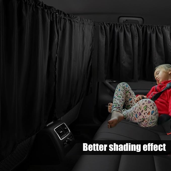 Car Privacy Curtains for Windows - 3Pcs Blackout Car Divider Curtain and Side Window Shades, Light Blocking Rear Seat Cover for Camping Sleeping Nap, Universal Fit Sedan SUV Truck - Image 4