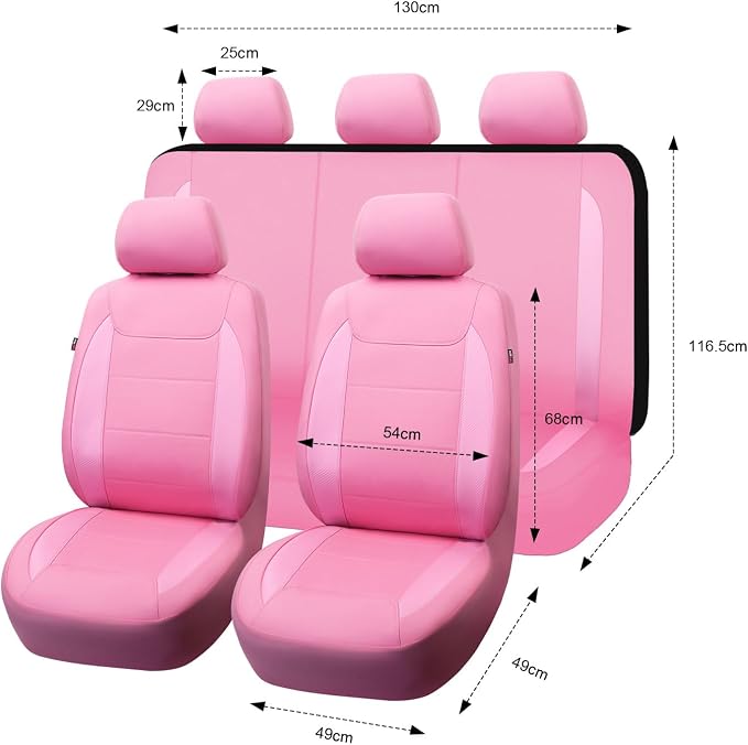 Flying Banner car seat Covers Protects Water Proof Faux Leather Carbon Fiber Fronts Rear Bench Covers (Pink Pink, Full Set - 8PCS) - Image 2
