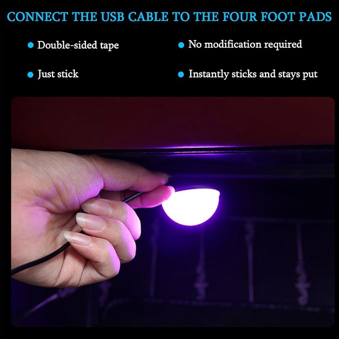 Car Interior LED Lights, 4 in 1 Bright Vehicle Ambient Neon Light Kit with DC 5V USB Port, Automotive Under Dash Decoration Night Lamp, Universal for RV, Truck, Sedan (White) - Image 4