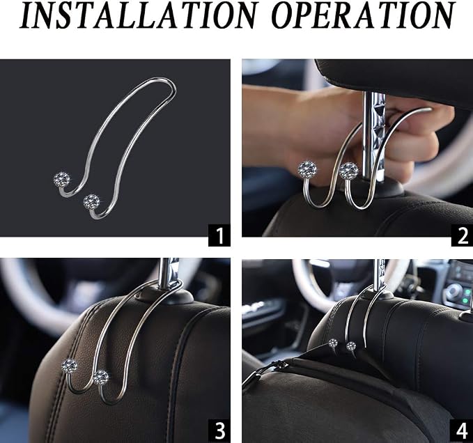 SAVORI Auto Hooks Bling Car Hangers Organizer Seat Headrest Hooks Strong and Durable Backseat Hanger Storage Universal for SUV Truck Vehicle 2 Pack (Gey) - Image 5