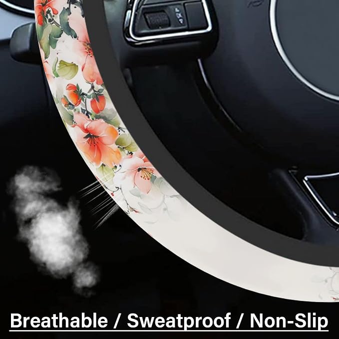 Steering Wheel Cover Neoprene Material Most Cars Men&Women Universal 15 inch Premium Non-Slip Spring Steering Wheel Protector Floral Car Accessories - Image 4
