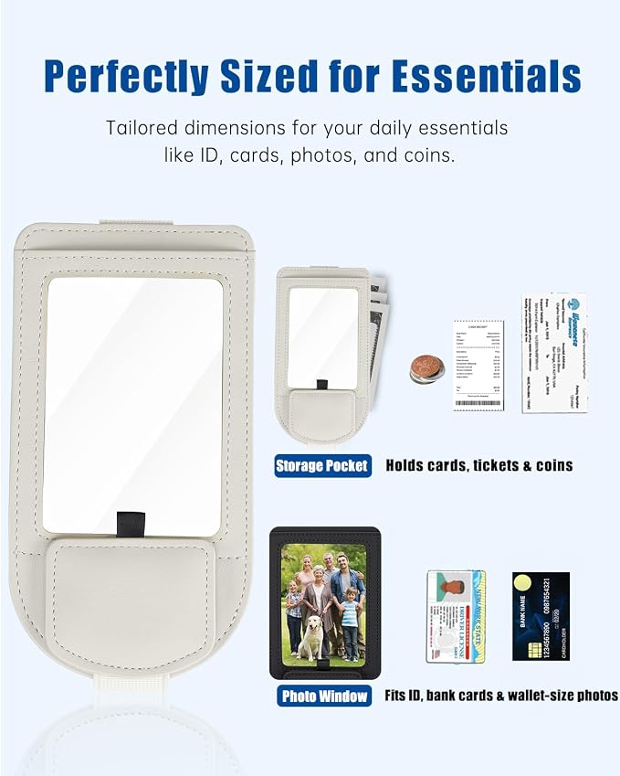 Car Visor Sunglasses Holder, 3 in 1 Glasses Clip with Photo Picture Display & Extra Storage Pocket, Anti-Slip Universal Sun Visor Organizer, 2026 Upgraded (1, Off-White) - Image 7