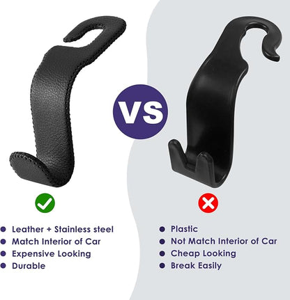 AMVOYOA Leather Car Seat Hooks - U-Shaped Purse Holder for Car, Fully Leather-Wrapped Headrest Hooks for Purses, Bags & Coats, Durable Seat Back Organizer for Travel & Daily Use (Black, 2 Pack) - Image 5