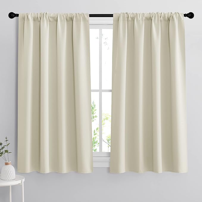 RYB HOME Short Curtains for Bedroom, Room Darkening, Rod Pocket | Thermal Insulated, Summer Heat Light UV Blocking, Triple-weave Fabric, Nursery Kitchen Bathroom, W42 x L48, Beige, 2 Panels by RYBHOME
