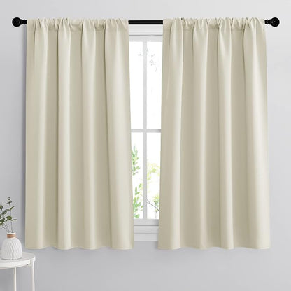 RYB HOME Short Curtains for Bedroom, Room Darkening, Rod Pocket | Thermal Insulated, Summer Heat Light UV Blocking, Triple-weave Fabric, Nursery Kitchen Bathroom, W42 x L48, Beige, 2 Panels by RYBHOME