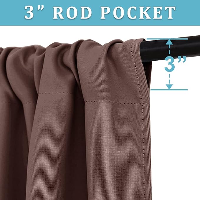 RYB HOME Blackout French Door Window Curtain Coverings, Rod Pocket | Thermal Insulated,Privacy ,Non See Through,Drapes for Small Window Bathroom Kitchen,W29 x L45,Chocolate Brown,2 Panels - Image 3