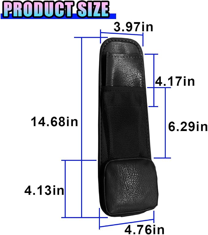 Leather Car Seat Side Organizer, Multi-Pocket Hanging Storage Bag, Front Seat Gap Holder for Phone Wallet Glasses, Universal Auto Accessories for SUV Truck RV (Black) - Image 2