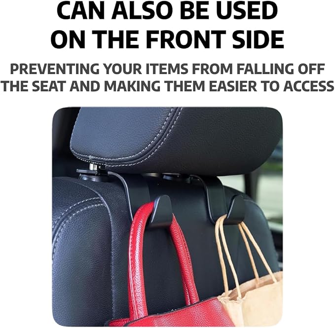 Car Seat Headrest Hook 4 Pack Hanger Storage Organizer Universal for Handbag Purse Coat fit Universal Vehicle Car Black S Type - Image 3