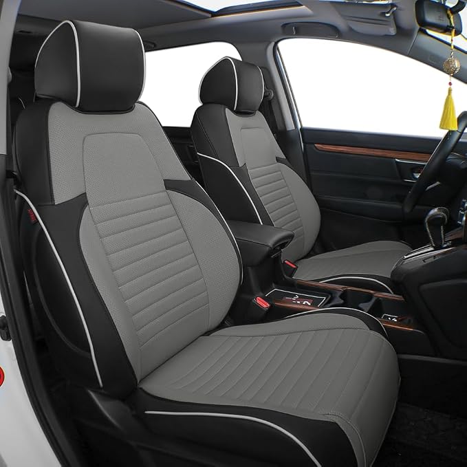 EKR Car Seat Covers for Honda CRV 2015-2016 Leatherette Full Set | Custom Fit for Honda CRV 2015 2016 Full Wrap,Airbag Compatible,Waterproof Pet-resistant,Faux Leather(Black/Gray) by EKR