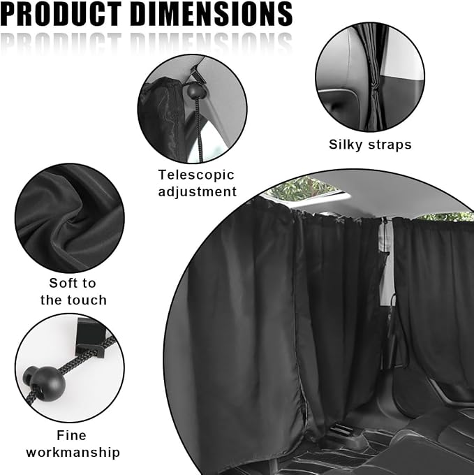 3PCS Car Window Shades, UV Protection Privacy Sunshade Covers | Removable Divider Curtains & Side Window Shades, Universal Car Interior Accessories for Sleeping Traveling Camping - Image 3