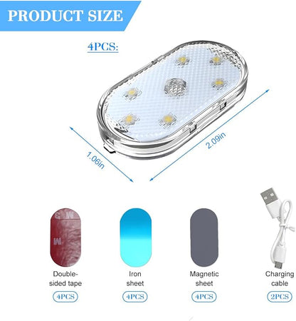 4PCS Car Interior Wireless Led Lights, 6 Bright LED Lamp Beads Magnetic Vehicle Ambient Light, Portable Voice USB Rechargeable Automotive Night Lighting Accessories, Universal Fit - Image 2