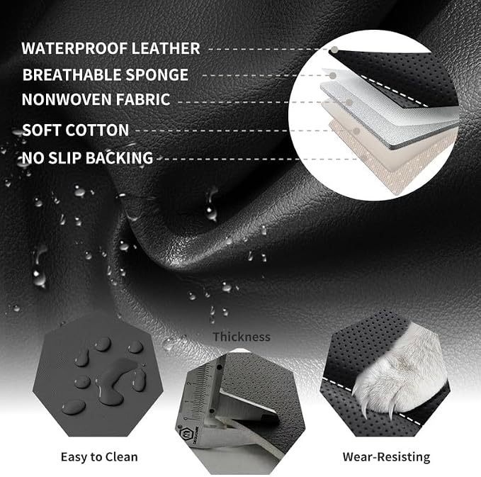 Car Seat Covers Full Set For Hyundai Santa Cruz 2022-2026 ,Black&White | Premium Faux Leather, Waterproof, Anti-Slip, Airbag Compatible, Breathable, Car Seat Protectors, 2 Rows 5 Seats - Image 7