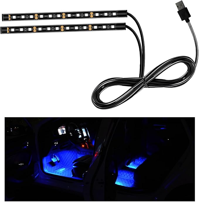 Ohleats Car LED Strip Light, 24 LED RGB Auto Interior Atmosphere Lights, USB Vehicle Under Dash Ambient Night Light Strip, Interior Decorative Lamp Lighting Kit Car Accessories (Blue) by Ohleats