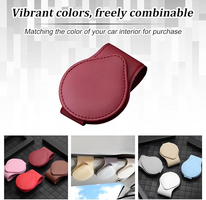 Sunglasses Holder for Car Visor, Magnetic Leather Sun Visor Eyeglasses Hanger & Ticket Card Clip, for Most Cars - Image 6