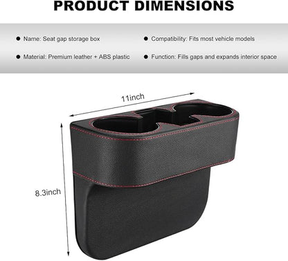 Car Seat Gap Filler Organizer, Multifunctional Auto Console Side Storage Box with Cup Holder, Universal Leather Cup Holder Front Seat Crevice Filler for Car Truck SUV (Black) - Image 2