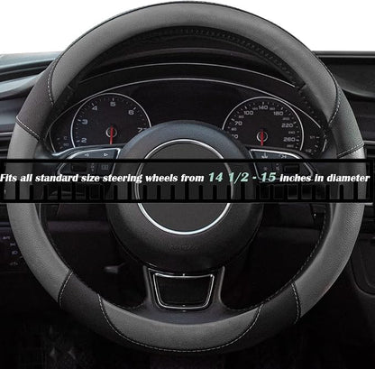 Steering Wheel Covers Gray Universal Microfiber Leather, Suitable for 14 1/2-15 inch Car Steering Wheel Cover, Breathable, Anti Slip & Odor - Image 4