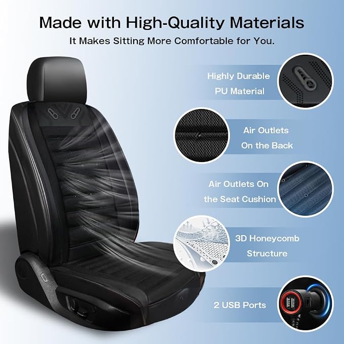 Cooling Car Seat Cover Front Seat,Ventilated Car Seat Cooling Pad with 30-Air-Outlets,Cooling Car Seat Cushion with 3-Speed Modes,Seat Coolers Universal Fit for 12V Car SUV (Black) - Image 6