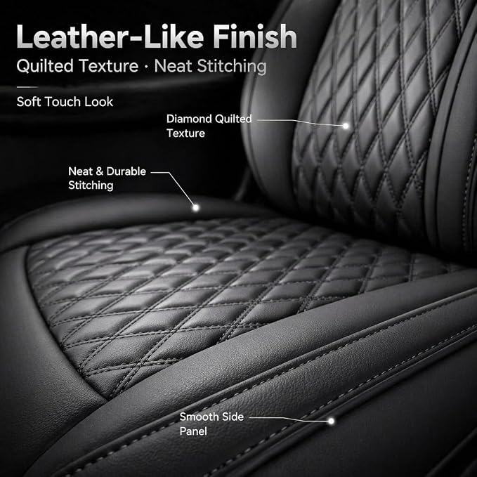 Black Thick Nappa Leather Automotive Front Car Seat Covers Set of 2 | Univerasal Fit,3D Contoured,Waterproof,ThickTexture Nappa Leather,for most Suvs Trucks Sedans - Image 7
