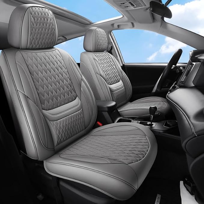 Front Seat Covers Custom Fit for Lexus RX 330 2004-2006, Gray | Lumbar Support, Luxury Faux Leather, Breathable, Anti-Slip, Airbag Compatible, Waterproof, Car Seat Protectors, 1 Row 2 Seats by Unknown