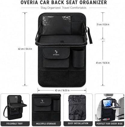 Car Back Seat Organizer with Foldable Laptop Tray, Waterproof Heavy-Duty 600D Oxford Car Seat Protector with Tablet Holder & Storage Pockets for Kids Travel, SUV, Truck & Family Road Trips - Image 3