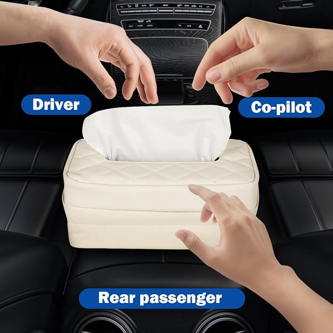 Car Tissue Holder - Standard Pu Leather Napkin Holder for Backseat, Extra Large Organization Fits 120-230 Tissues Per Box, 9.84'' X 4.72'' X 5.91'', Beige - Image 5