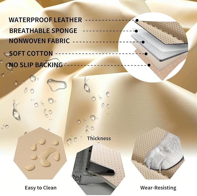 Car Seat Covers Full Set Custom Fit for Mazda CX-5 2012-2026, Beige | Premium Faux Leather, Waterproof, Anti-Slip, Airbag Compatible, Breathable, Car Seat Protectors, 2 Rows 5 Seats - Image 7
