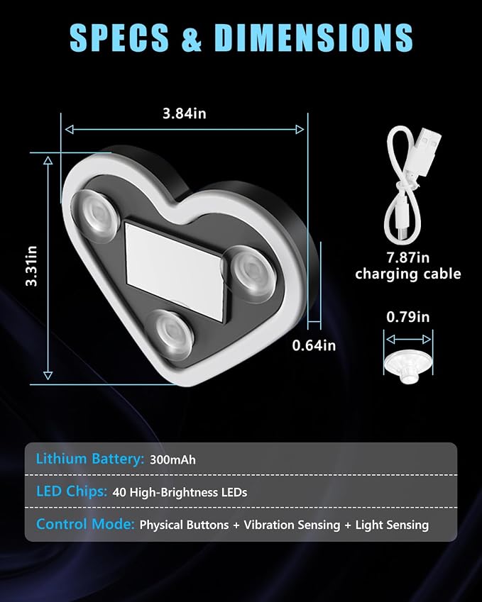 2PCS Solar-Powered Car Heart Lights, 5-Mode Wireless LED Ambient Light with Auto-On via Vibration Sensor, Romantic Car Interior Gift for Couples (Pink) - Image 7