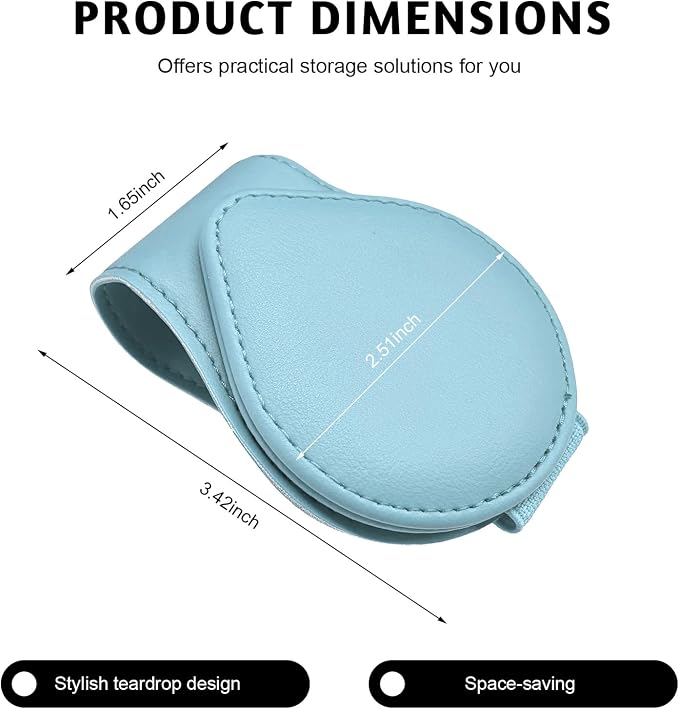Magnetic Sunglass Holder for Car Visor, Leather Vehicle Sunglass Hanger Clamp Card Holder with Magnet, Universal Eyeglass Clamp Visor Ticket Organizer for Cars Trucks SUVs (Blue) - Image 2