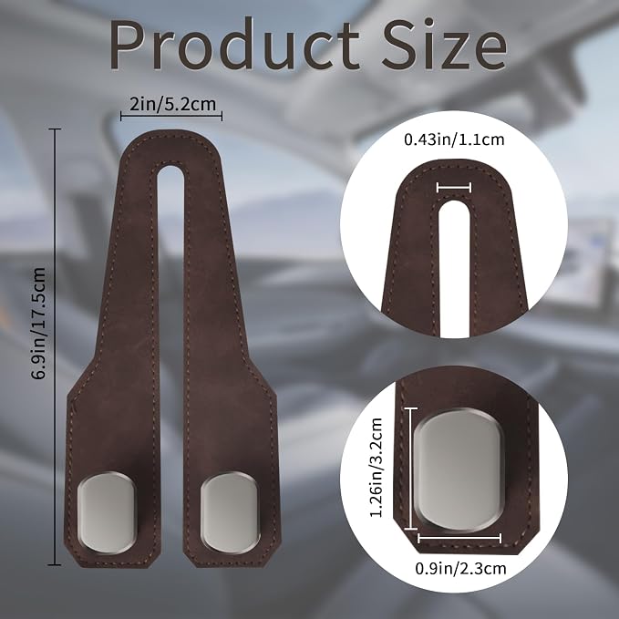 Car Purse Hook, Car Seat Headrest Hooks, Brown Leather 2 Pack | Car Purse Holder Hooks, Universal Car Hangers Seat Back Organizer Storage, Double Metal Hooks for Grocery Purses and Bags - Image 5
