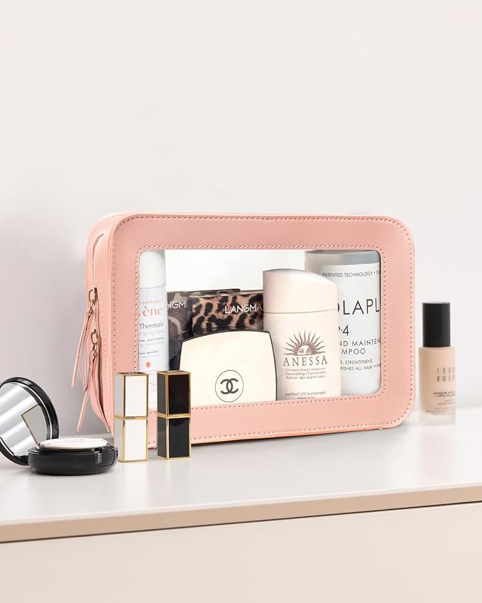 Clear Makeup Bags, TSA Approved Toiletry Bag with Zipper, Makeup Organizer for Carry-on Travel Essentials, Car Accessories Organizers Storage for Women Men (Clear-Pink) - Image 5