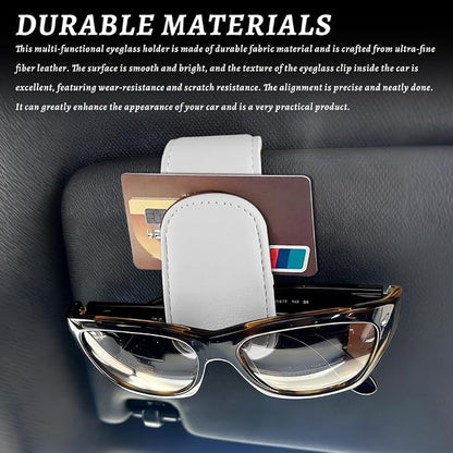 Sunglass Holder for Car, Car Sunglass Holder, Magnetic Leather Sunglasses Holder and Ticket Card Clip, Auto Multi-Functional Sun Visor Eyeglass Holders for SUV Pickup Truck (White) - Image 4
