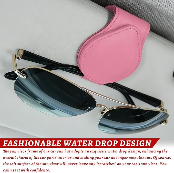 Sunglasses Holders for Car Visor, PU Leather Car Organizer, Magnetic Glasses Holder and Ticket Card Clip, Multi-Functional Auto Sun Visor Eyeglass Holder for Most Vehicles (Pink) - Image 3