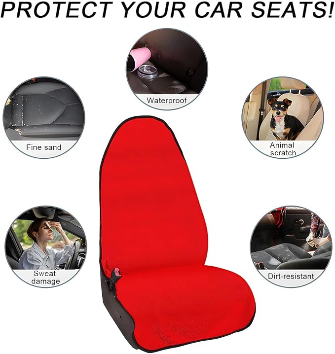 DXNQ 2PCS Car Towel Seat Cover, Waterproof Sweating Non-Slip Premium Soft Towel Carseat Protector, Universal Machine Washable Car Truck SUV Front Seat Cover for Gym Workout Beach Hiking (Red) - Image 6