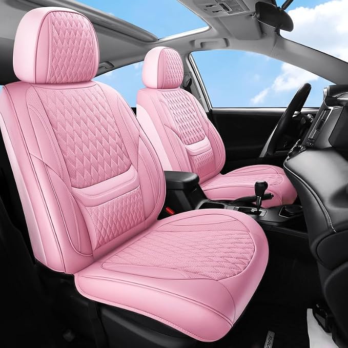 Front Seat Covers Custom Fit for Lexus ES300 1997-2003, Pink | Lumbar Support, Luxury Faux Leather, Breathable, Anti-Slip, Airbag Compatible, Waterproof, Car Seat Protectors, 1 Row 2 Seats by Unknown