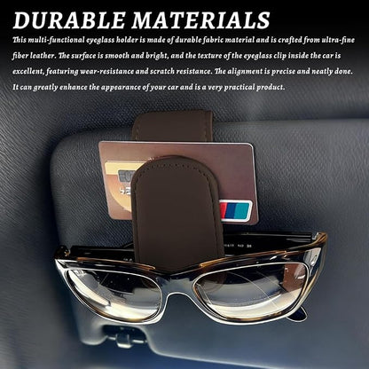 Sunglass Holder for Car, Car Sunglass Holder, Magnetic Leather Sunglasses Holder and Ticket Card Clip, Auto Multi-Functional Sun Visor Eyeglass Holders for SUV Pickup Truck (Brown) - Image 4