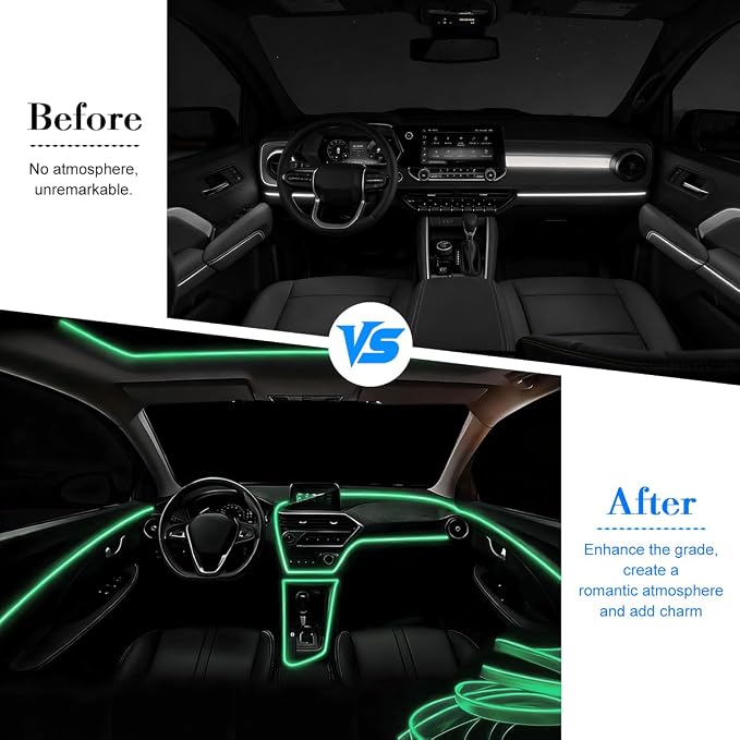 EL Wire Car LED Strip Lights, 10FT 5V USB Vehicle Ambient Lighting Kit with Fuse Protection, Automotive Interior Neon Decoration Lamp with 5mm Sewing Edge, Universal Fit (Green) - Image 5