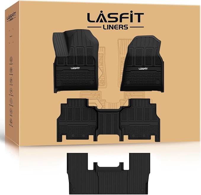 LASFIT Mats for Jeep Grand Wagoneer/Grand Wagoneer L 2022-2025 7 Seats | NOT Fit Wagoneer & 8-Seat, All Weather, TPE, Custom Fit, Car Mats, Floor Liners, 1st & 2nd & 3th Row, Black by LASFIT