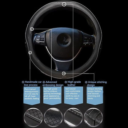 Gomass Car Steering Wheel Cover, Anti-Slip, Safety, Soft, Breathable, Heavy Duty, Thick, Full Surround, Sports Style (Black with Gray Line) - Image 3