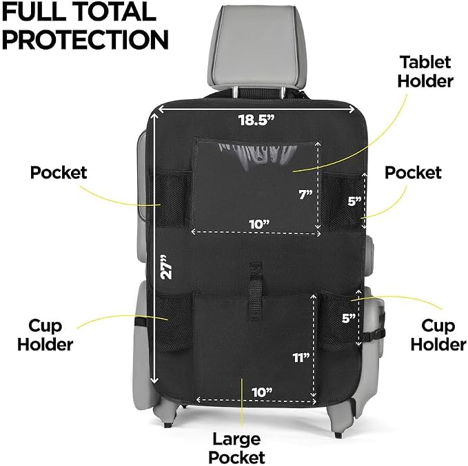 lebogner Back Seat Cover for Kids + 6 Pocket Storage Organizer, 2 Pack X-Large Kick Mats Backseat Protector with iPad Tablet Holder, Car Seat Back Protectors for Vehicles to Protect from Dirt & Mud - Image 3