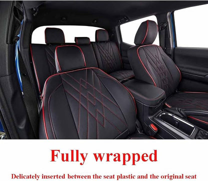 EKR Custom Fit Tacoma Front Car Seat Covers for Toyota Tacoma 2016 2017 2018 2019 2020 2021 2022 2023 Double Cab/Access Cab - Front Row Only, Faux Leather(Black with Red Trim) - Image 5