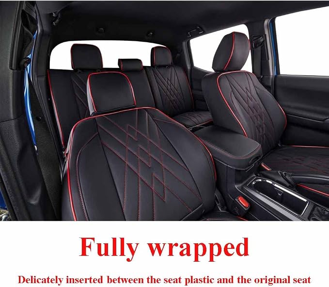 EKR Tacoma Leather Car Seat Covers Custom Fit for Toyota Tacoma 2012 2013 2014 2015 (Regular Seats) - Truck Seat Covers Full Set,Faux Leather(Black with Red Trim) - Image 6