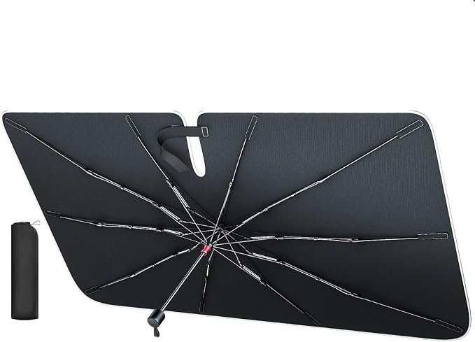 REEVAA Car Windshield Sun Shade Umbrella [Upgrade Sun Protection & Keep Cool] Protect Interior, 360° Flex Handle Sun Shield Sunshade, Small for Compact Cars by REEVAA