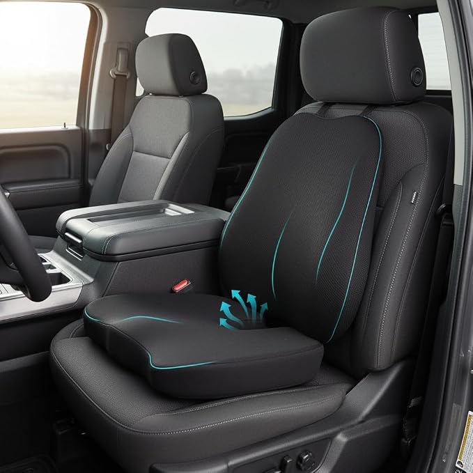 Car Seat Cushion with Lumbar Support, Memory Foam for Long Driving | 3D Breathable Mesh, 60D Memory Foam, Non-slip Base And Adjustable Strap; For Cars, Trucks, Office And Gaming Chairs, Black - Image 7