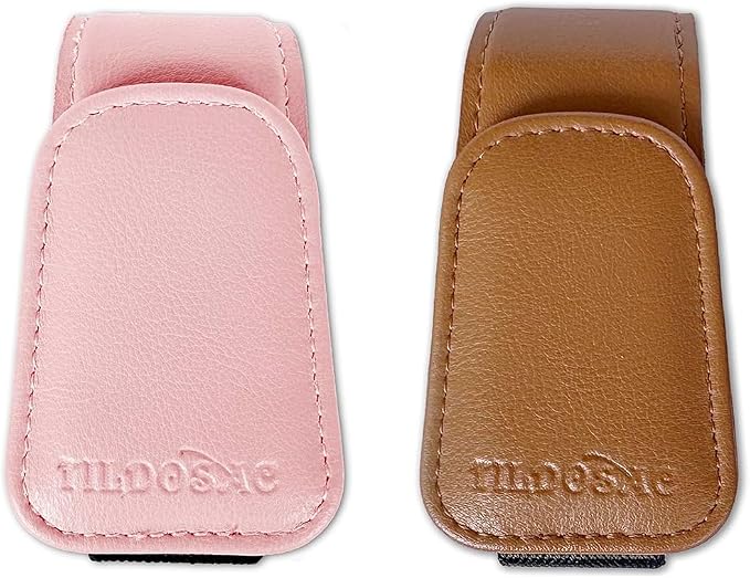 TILDOSAC 2 Pack Sunglasses Holder for Car Visor, Leather Magnetic Sunglass Holder for Car with Clip(Brown+Pink) by TILDOSAC
