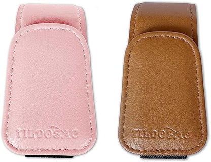 TILDOSAC 2 Pack Sunglasses Holder for Car Visor, Leather Magnetic Sunglass Holder for Car with Clip(Brown+Pink) by TILDOSAC
