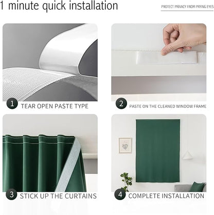 Blackout Curtains for Bedroom Stick On Curtains Window Shades Pull Down Blackout Window Cover No Drillng Self Adhesive Curtains No Rod Small Curtain, 59" W X 71" L, Dark Green, 1 Panel - Image 3