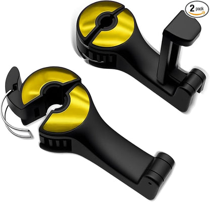 2PCS Car Headrest Hidden Hook, Purse Hook for Car, 2 in 1 Vehicle Back Seat Headrest Mobile Phone Holder, 360° Rotating Backseat Organizer for Handbag Clothes Grocery Fit Vehicles (Gold) by Unknown