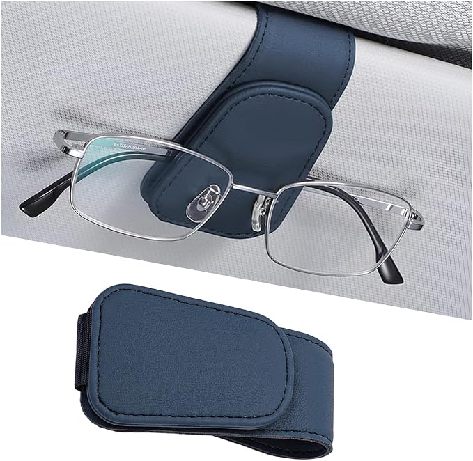 Sunglasses Holder for Car Visor, Microfiber Leather Magnetic Sun Visor Eyeglasses Hanger & Ticket Card Clip, Multi-Function Automotive Interior Glasses Mount, Universal Fit (Royal Blue) by Ywdiml